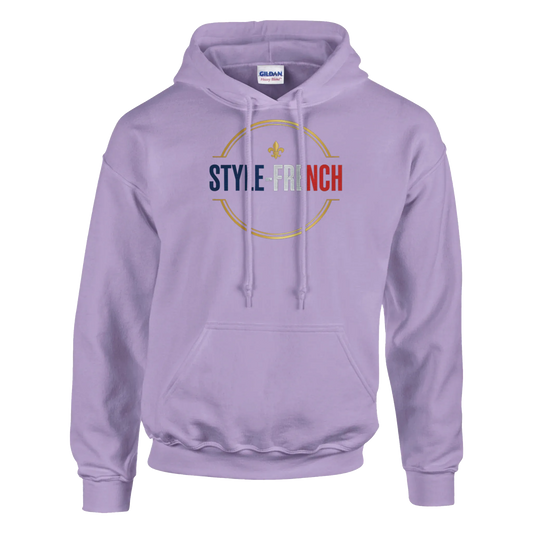 hoodie homme coton mélangé premium de couleur lavande avec logo STYLE FRENCH