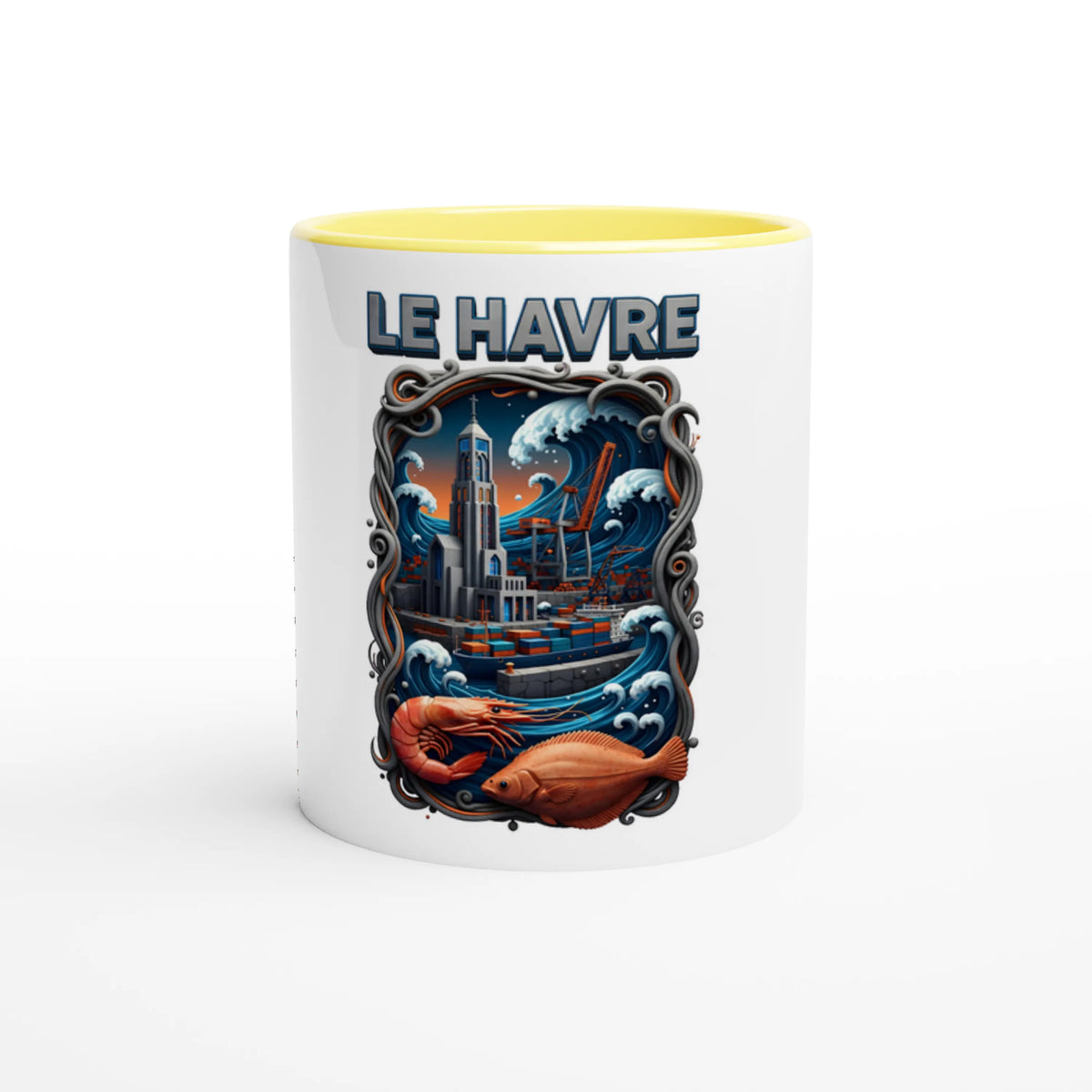 Mug en céramique blanche le Havre ville de France 325 ml (11 oz) avec intérieur coloré