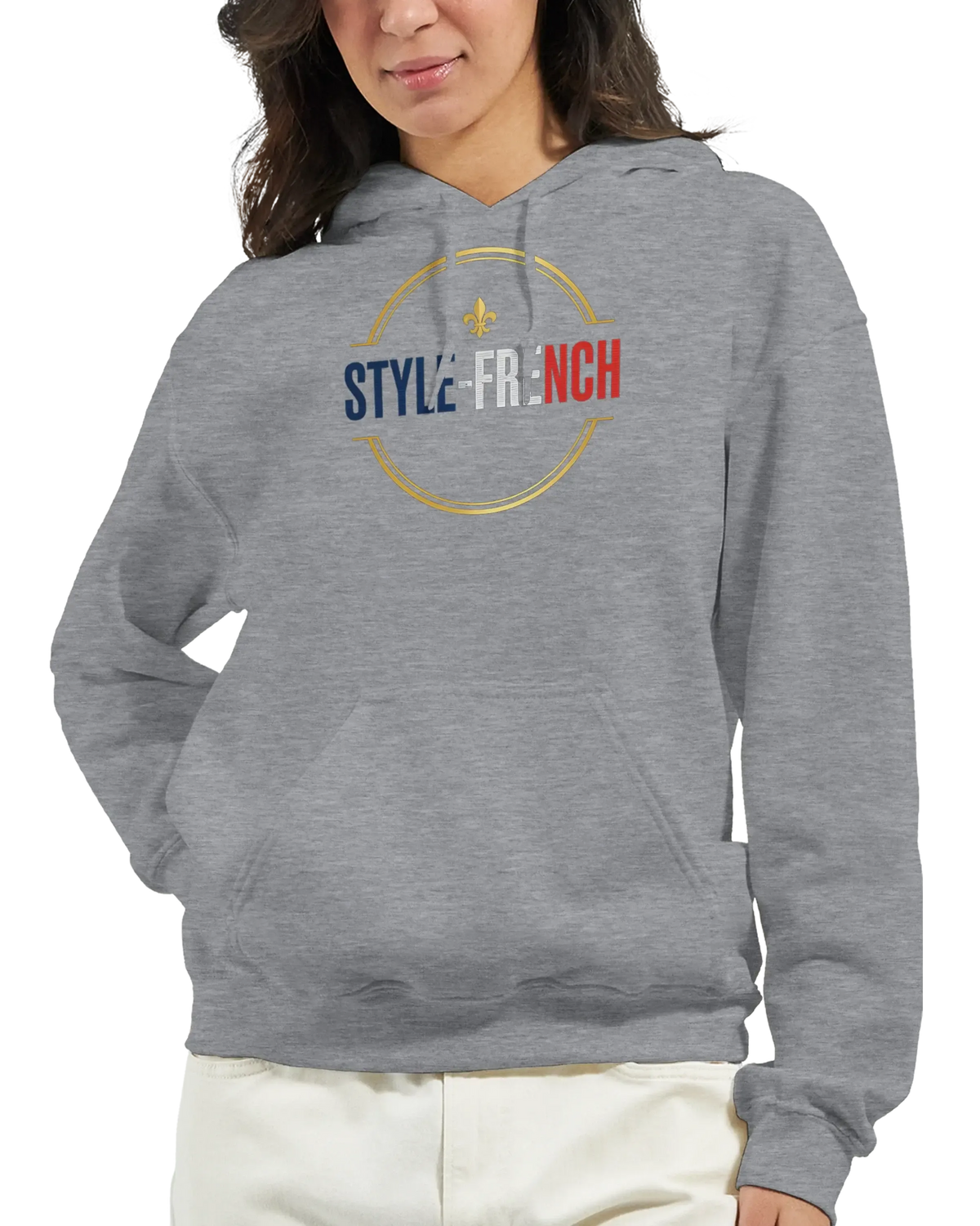 sweatshirt à capuche qualité supérieure France en couleur gris avec inscription STYLE-FRENCH