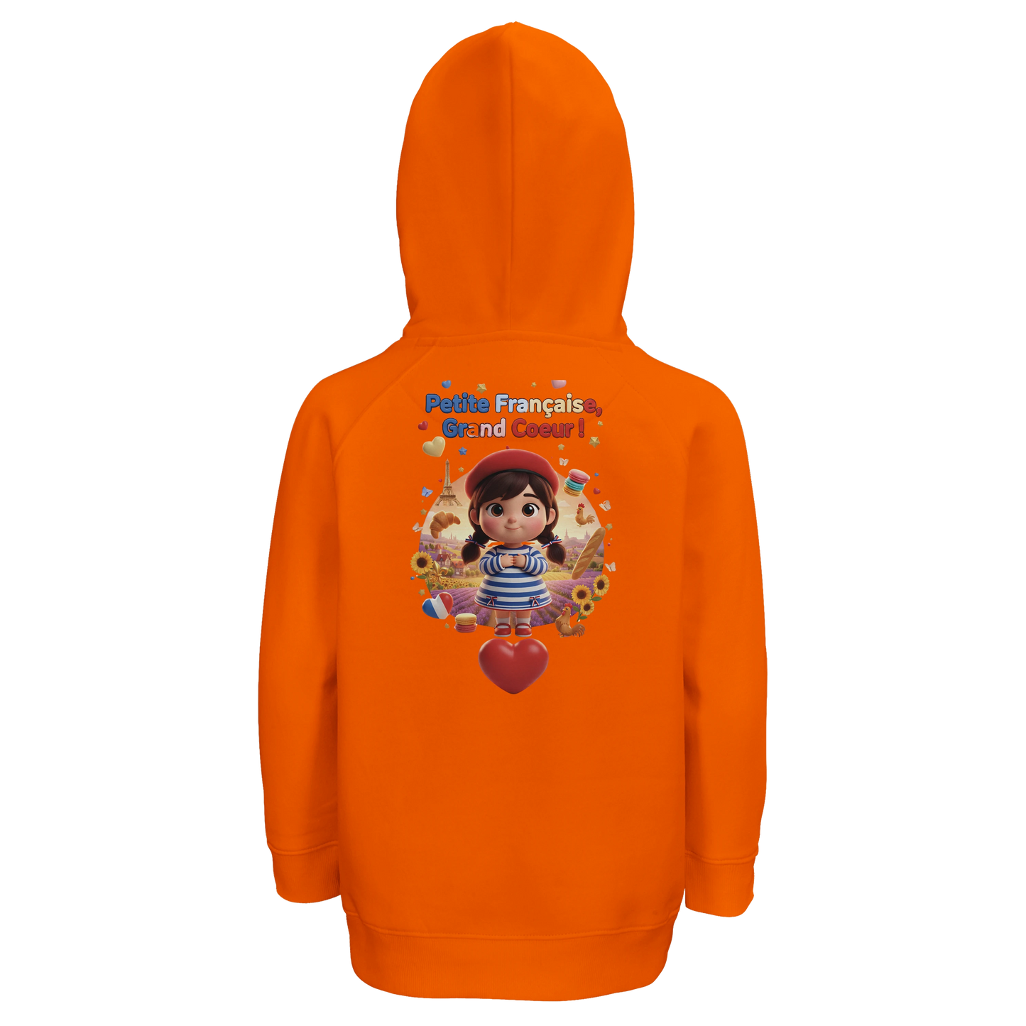 Sweat à Capuche Fille - Design "Française au Grand Cœur" - Coton Bio