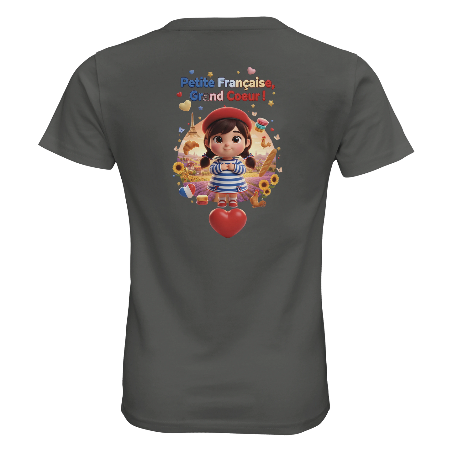 T-Shirt Fille Française au Grand Cœur – 100% Coton Bio