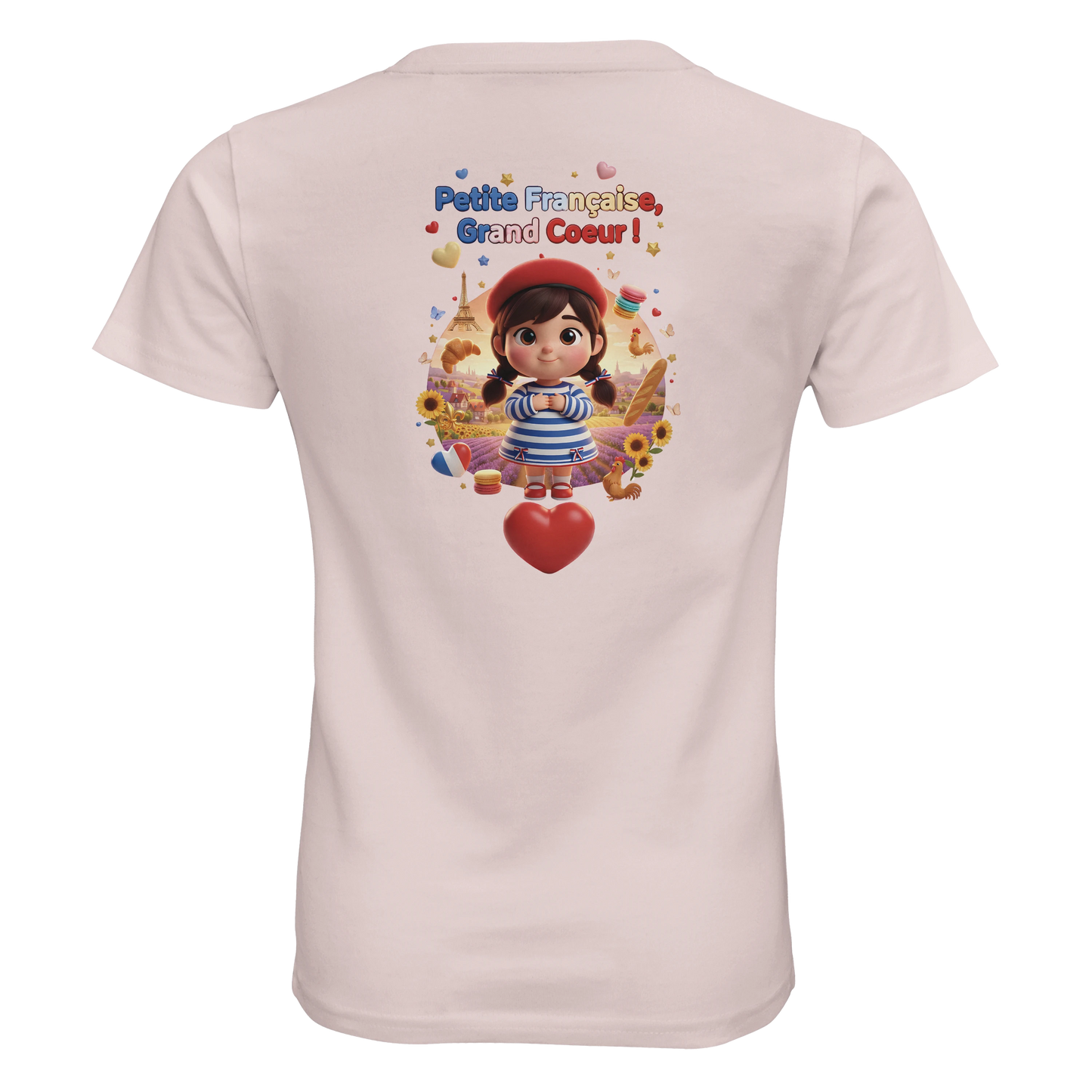 T-Shirt Fille Française au Grand Cœur – 100% Coton Bio