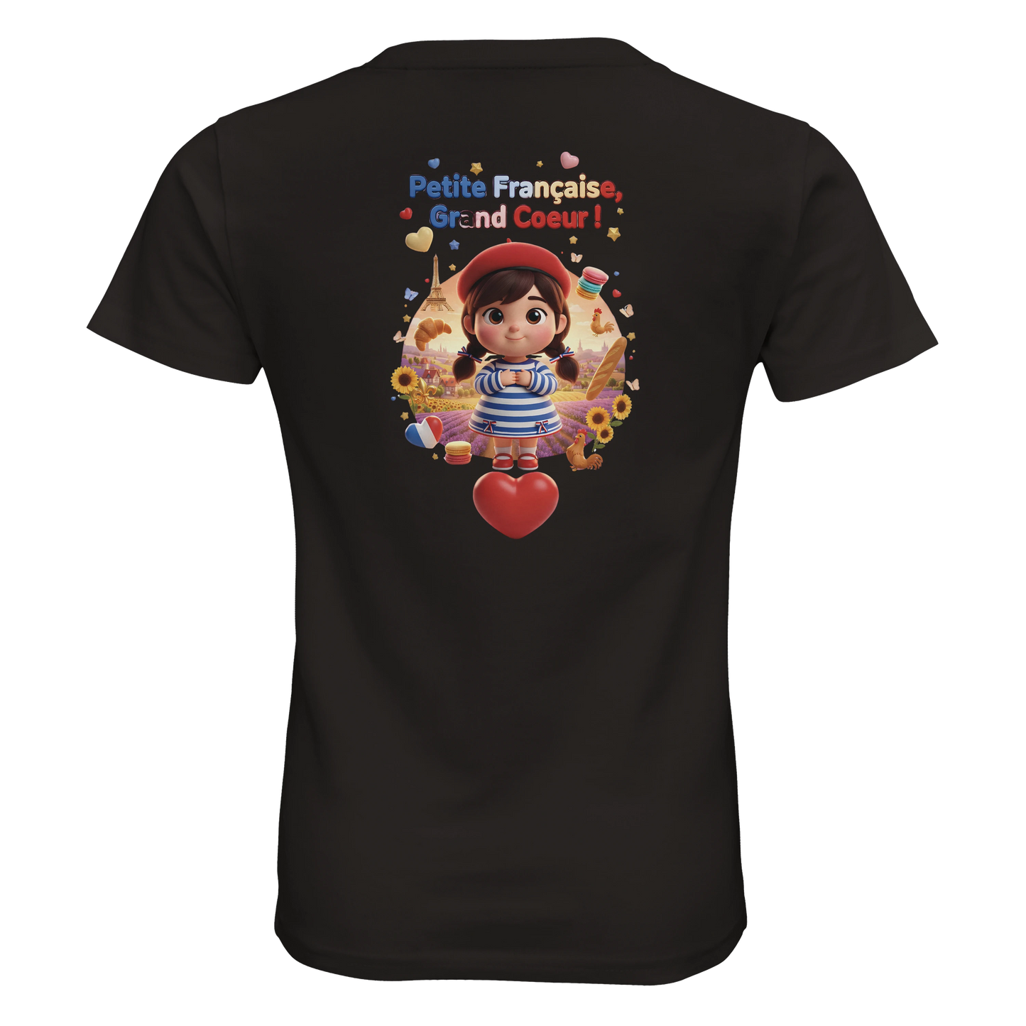 T-Shirt Fille Française au Grand Cœur – 100% Coton Bio