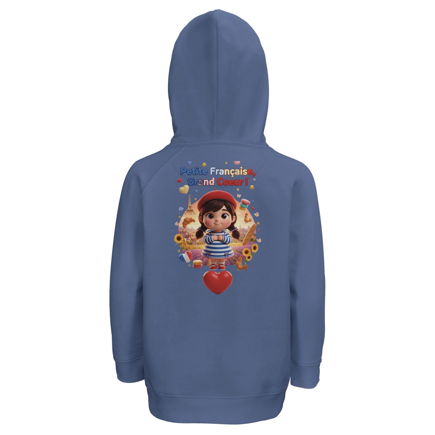 Sweat à Capuche Fille - Design "Française au Grand Cœur" - Coton Bio