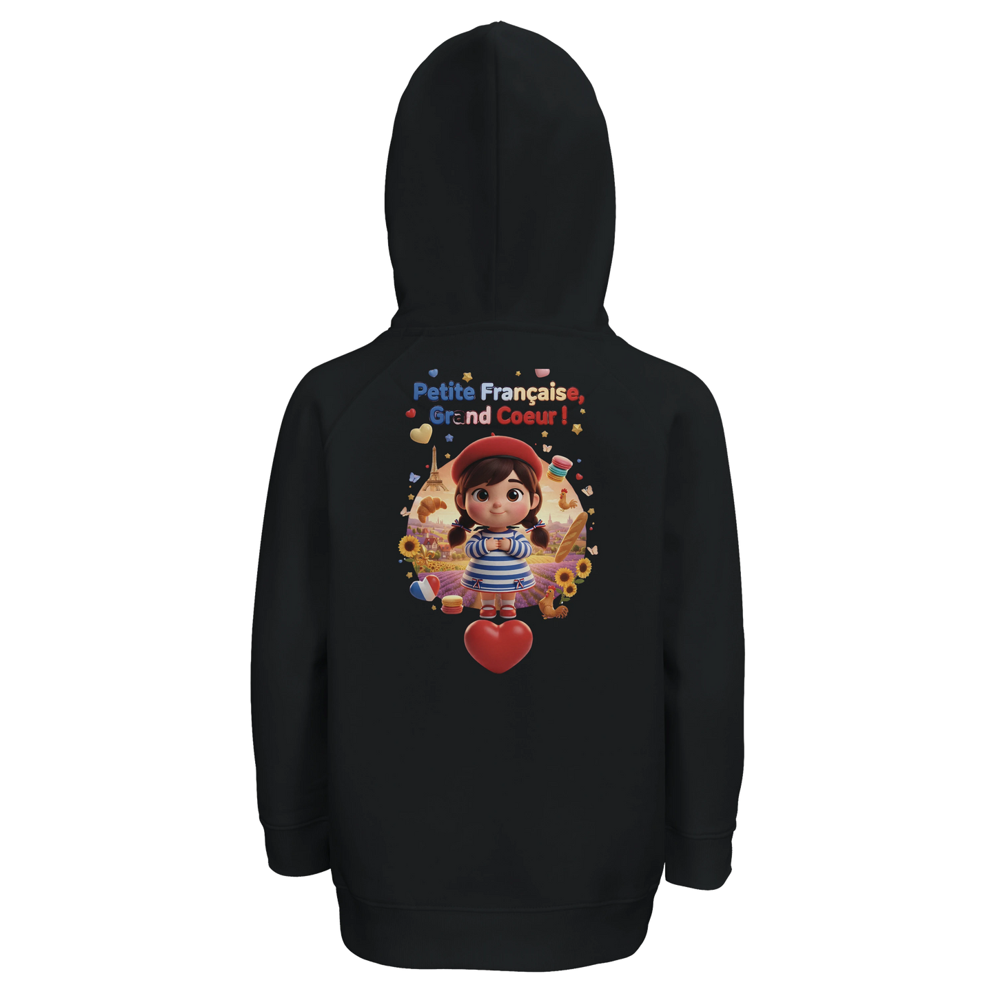 Sweat à Capuche Fille - Design "Française au Grand Cœur" - Coton Bio