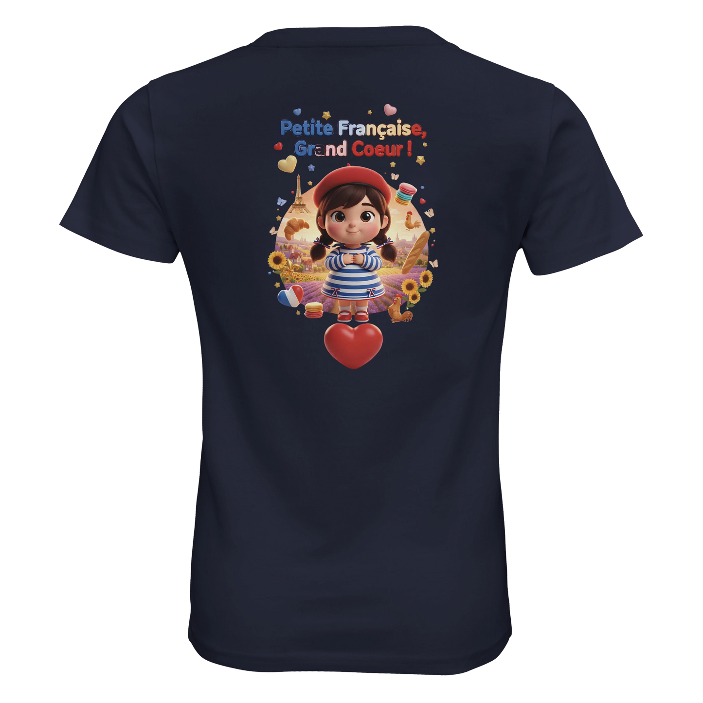 T-Shirt Fille Française au Grand Cœur – 100% Coton Bio