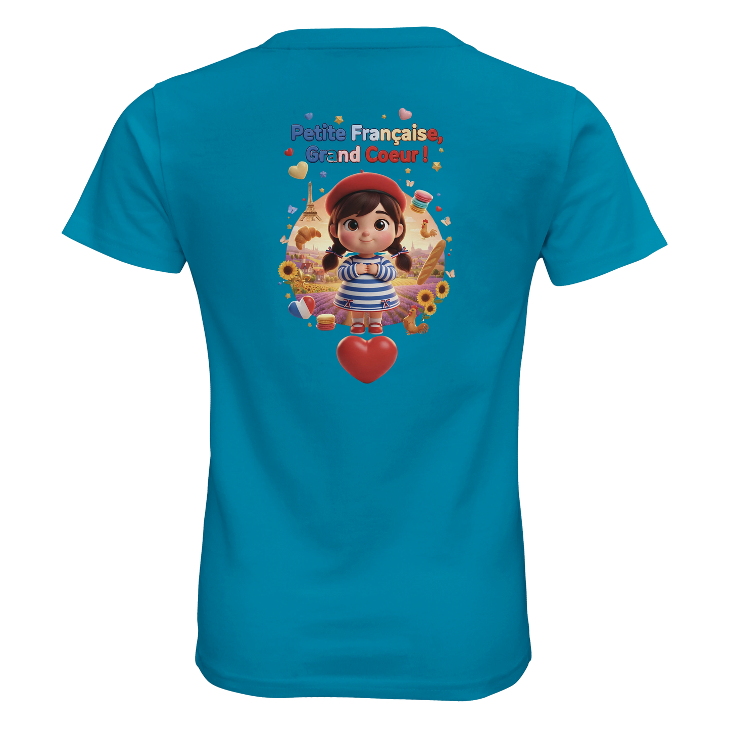 T-Shirt Fille Française au Grand Cœur – 100% Coton Bio