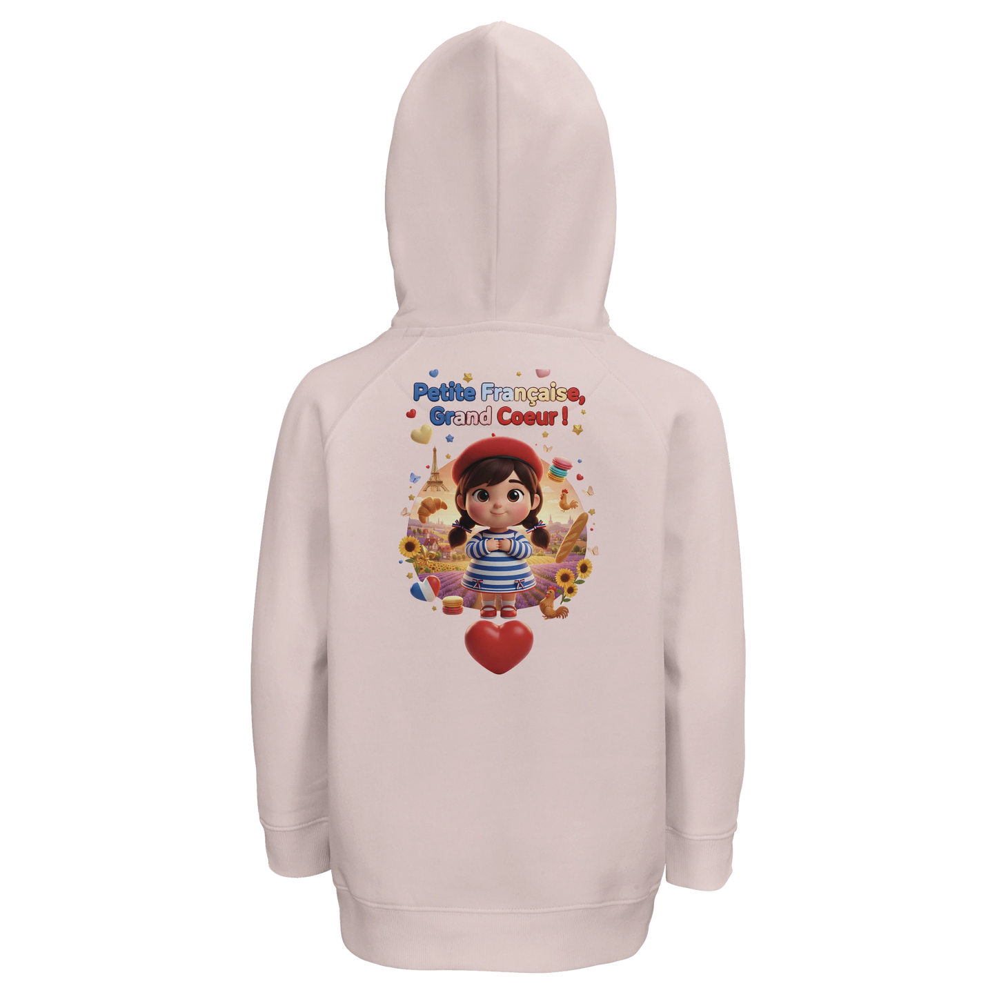 Sweat à Capuche Fille - Design "Française au Grand Cœur" - Coton Bio