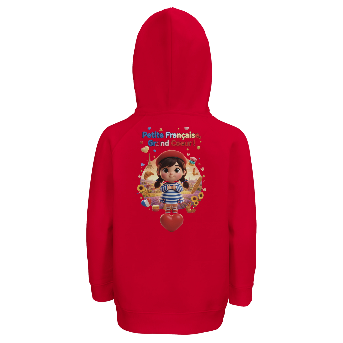 Sweat à Capuche Fille - Design "Française au Grand Cœur" - Coton Bio