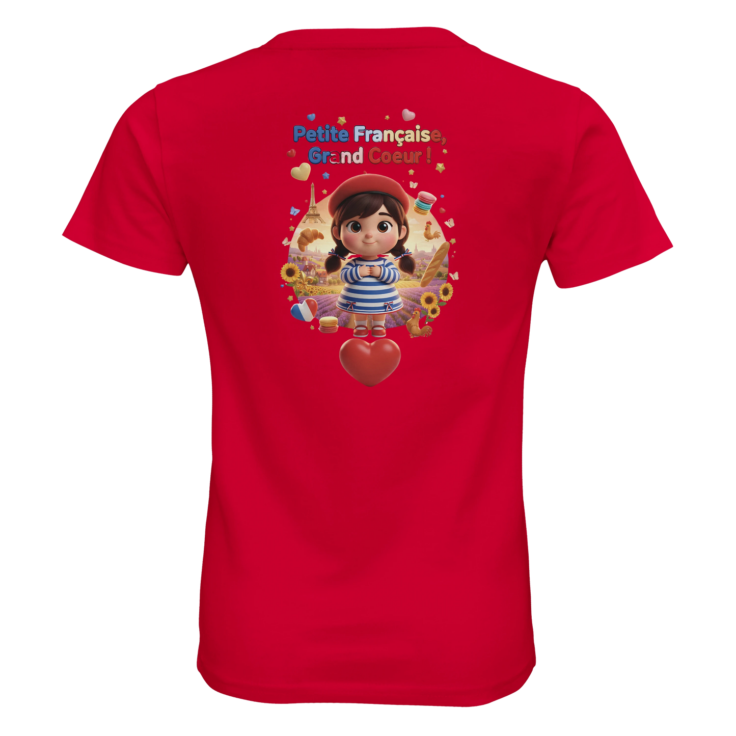T-Shirt Fille Française au Grand Cœur – 100% Coton Bio