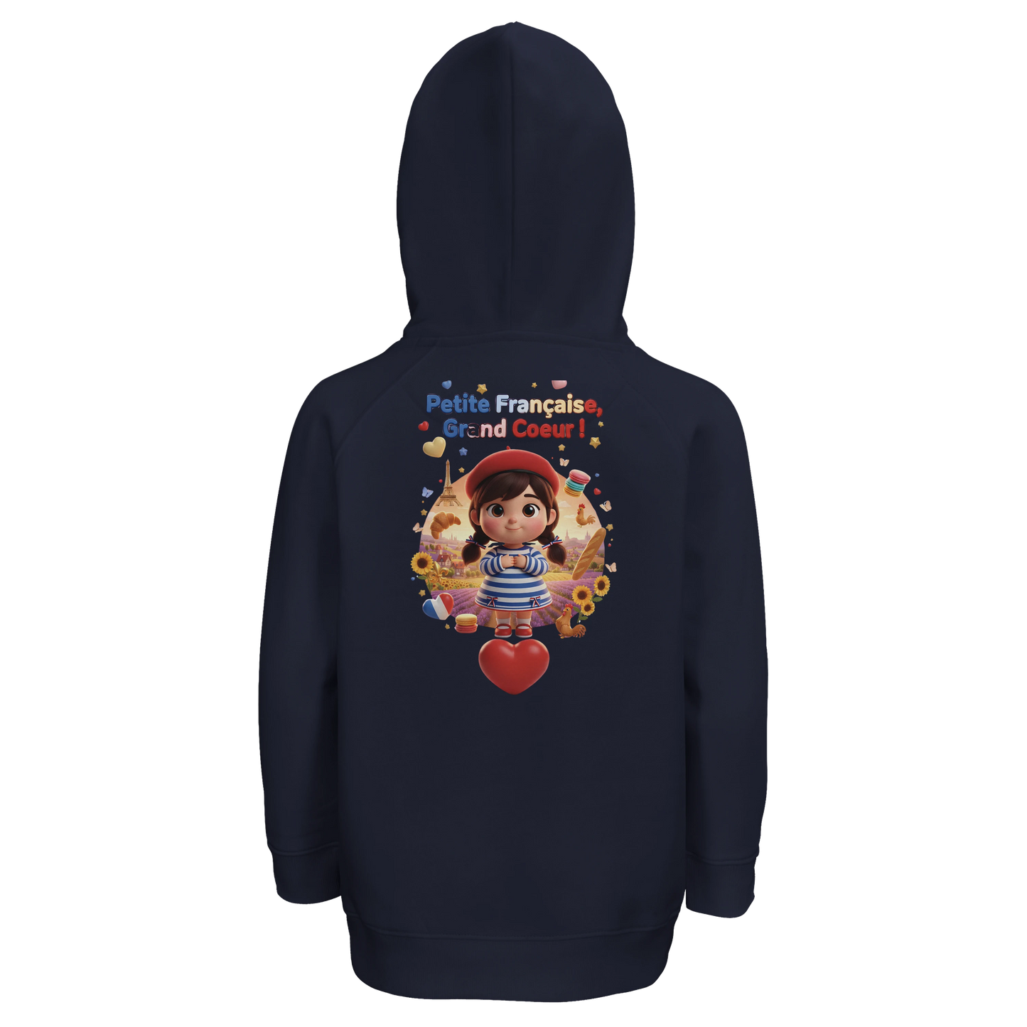 Sweat à Capuche Fille - Design "Française au Grand Cœur" - Coton Bio
