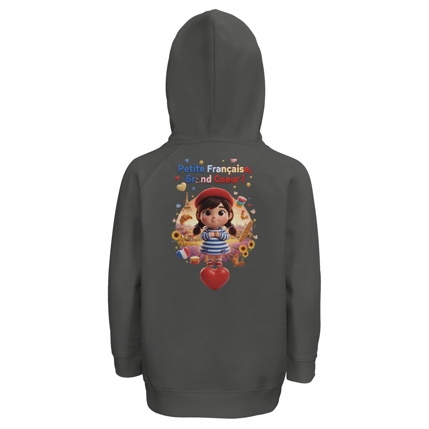 Sweat à Capuche Fille - Design "Française au Grand Cœur" - Coton Bio