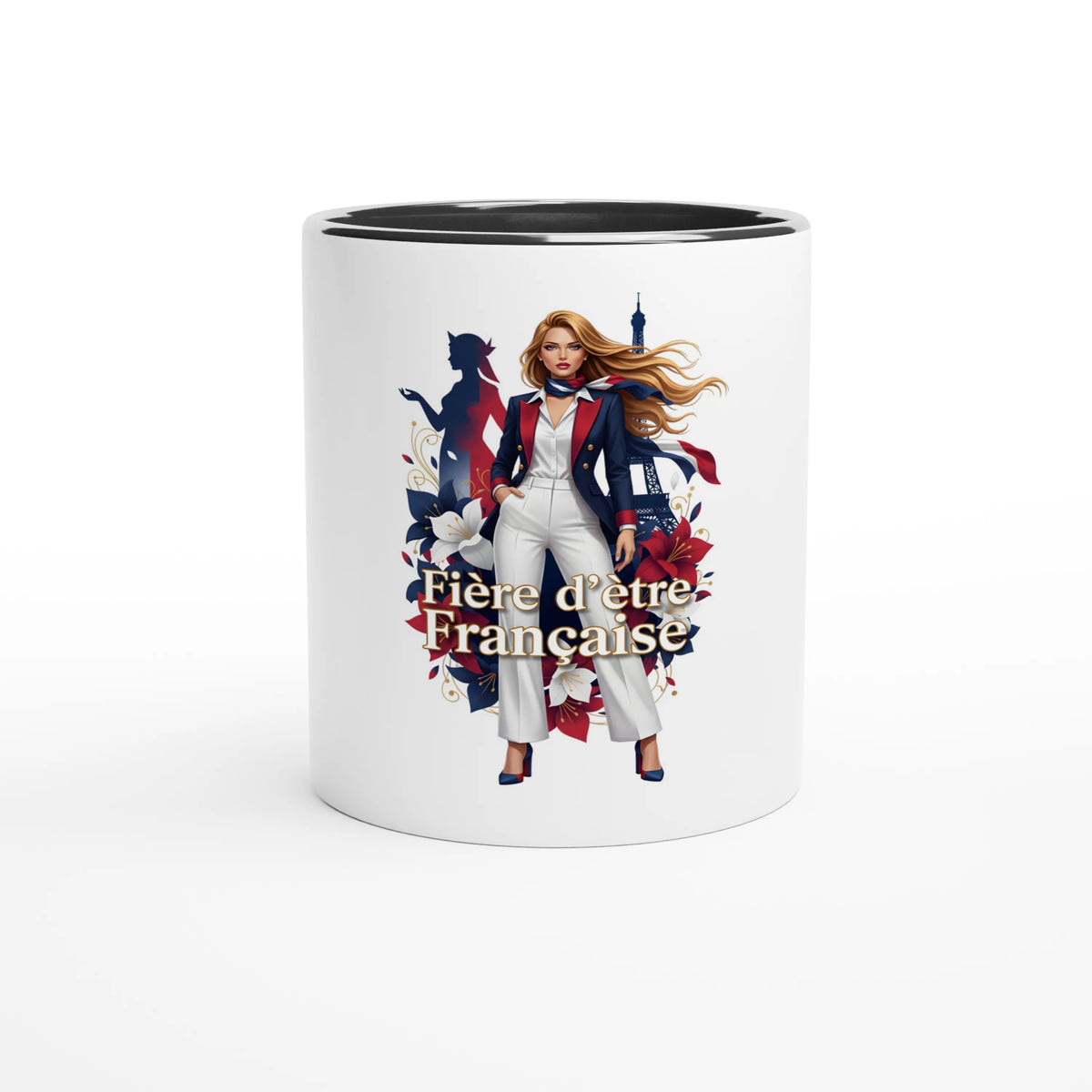 Mug  fière d'être française  en céramique blanche 325 ml (11 oz) avec intérieur coloré