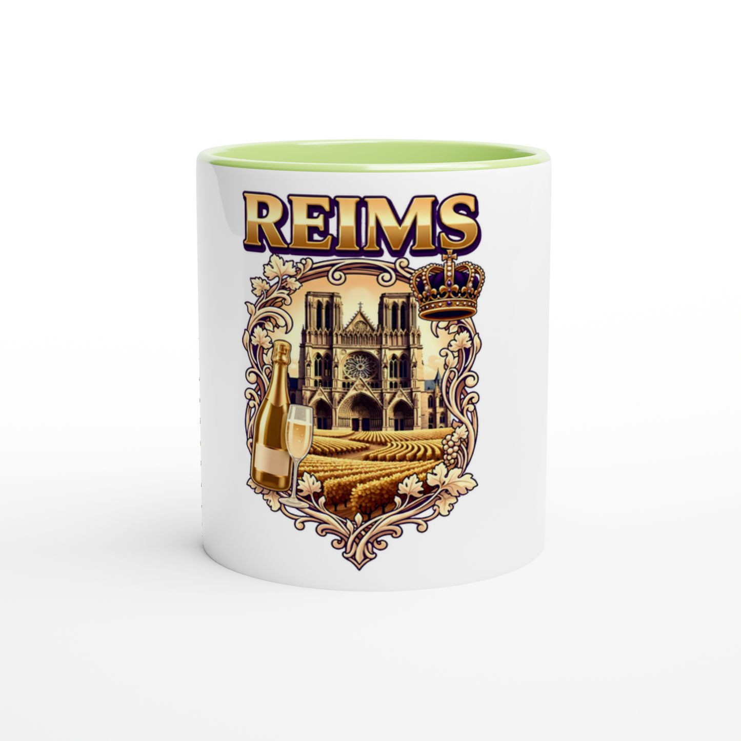 Mug en céramique Reims ville de France blanche 325 ml (11 oz) avec intérieur coloré