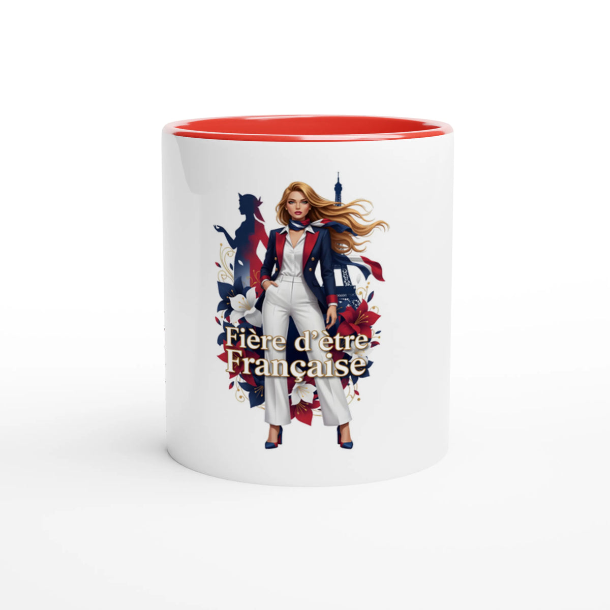 Mug  fière d'être française  en céramique blanche 325 ml (11 oz) avec intérieur coloré