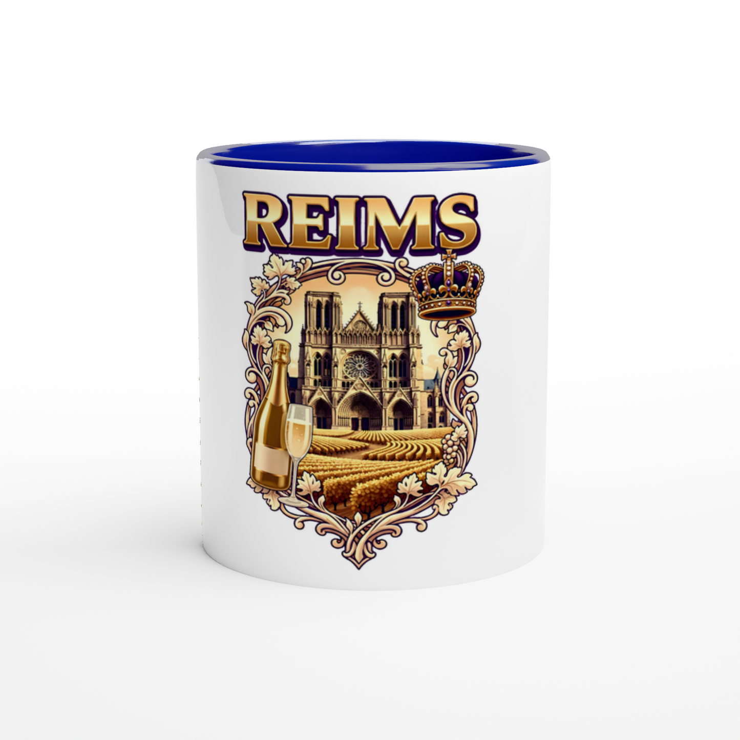 Mug en céramique Reims ville de France blanche 325 ml (11 oz) avec intérieur coloré