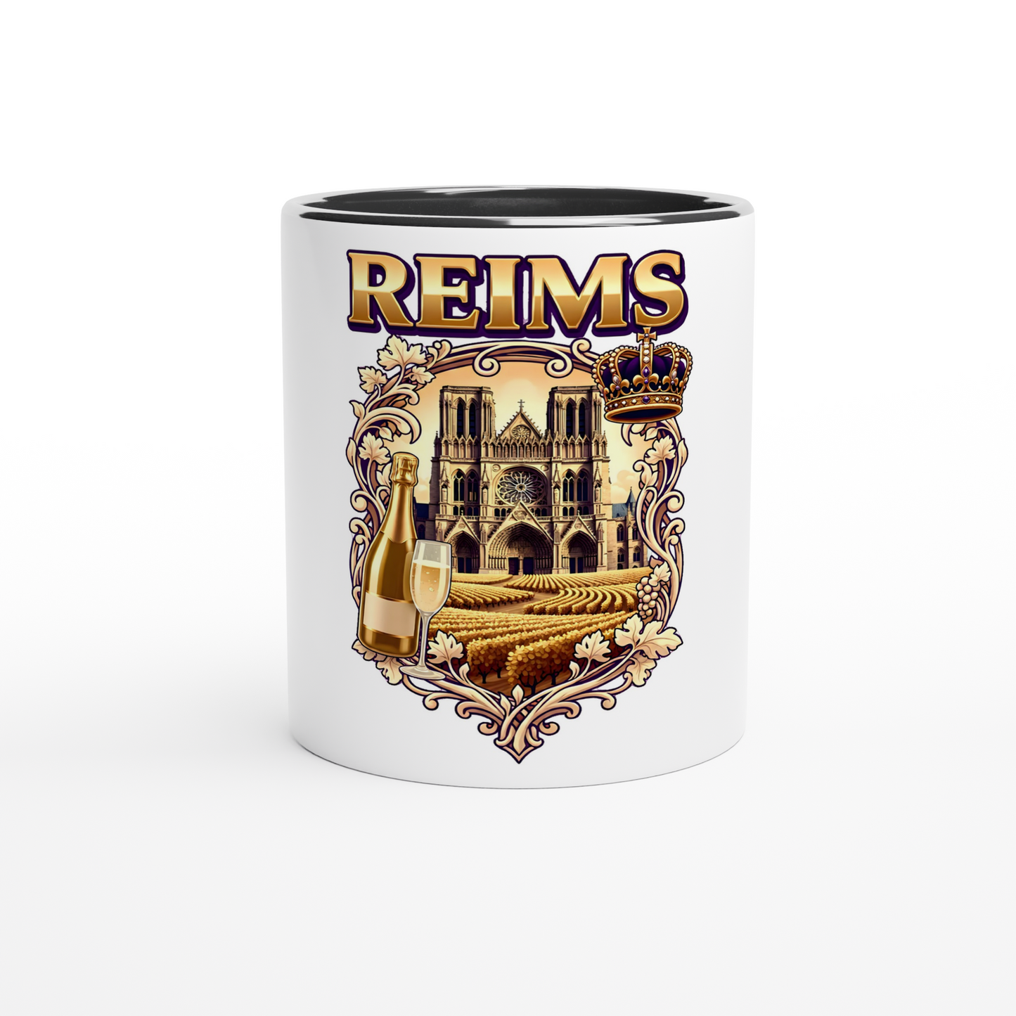 Mug en céramique Reims ville de France blanche 325 ml (11 oz) avec intérieur coloré