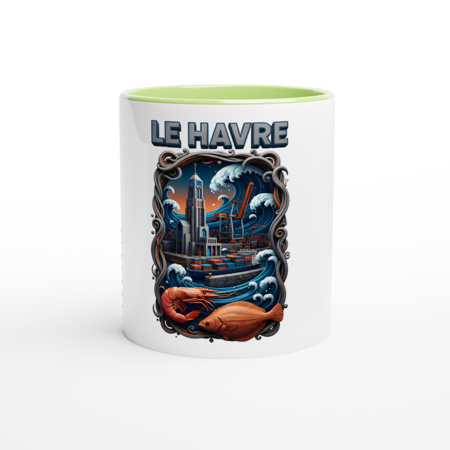 Mug en céramique blanche le Havre ville de France 325 ml (11 oz) avec intérieur coloré