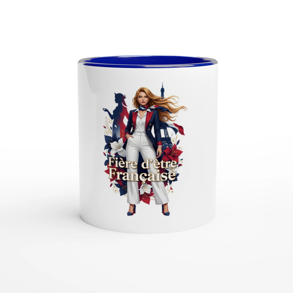 Mug  fière d'être française  en céramique blanche 325 ml (11 oz) avec intérieur coloré
