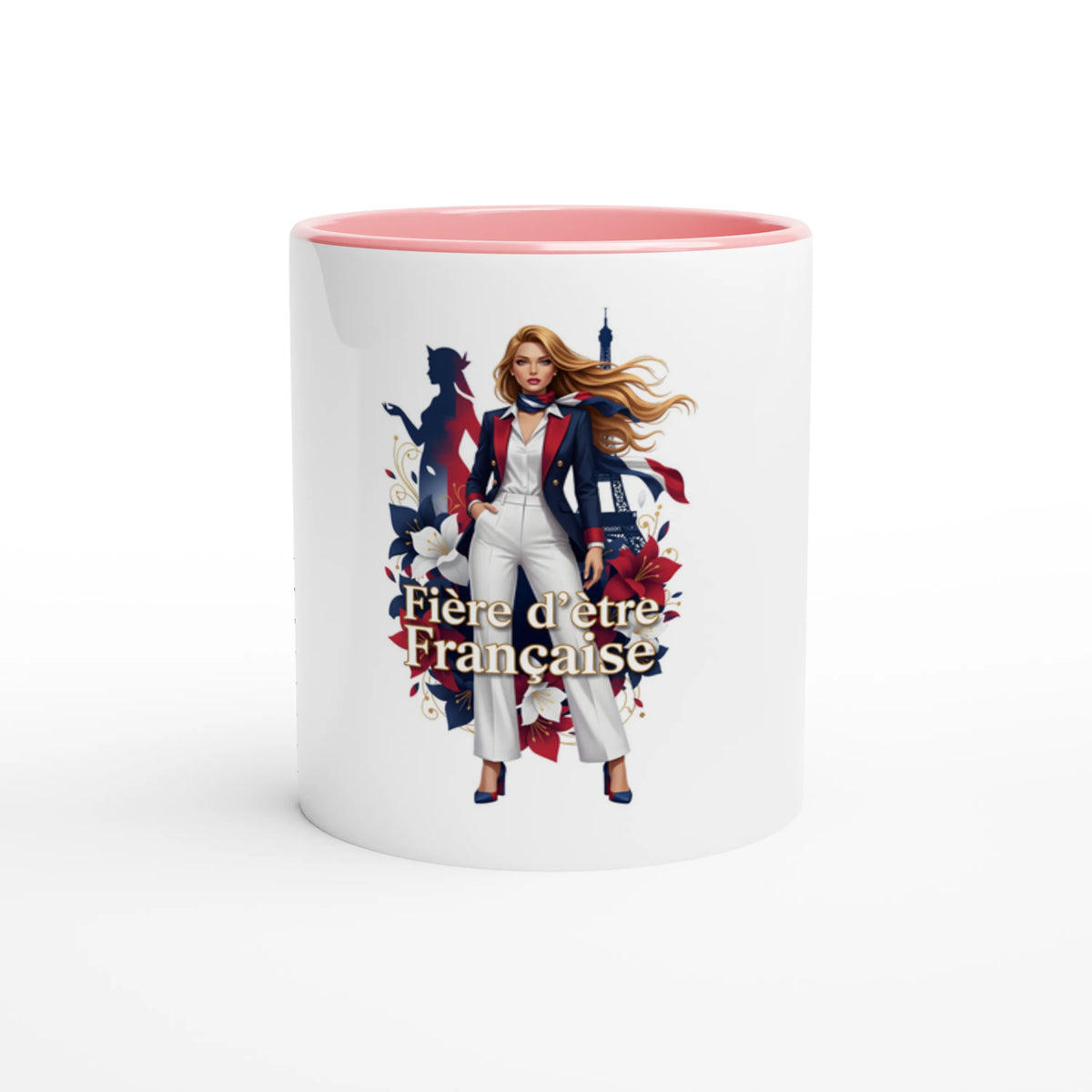 Mug  fière d'être française  en céramique blanche 325 ml (11 oz) avec intérieur coloré