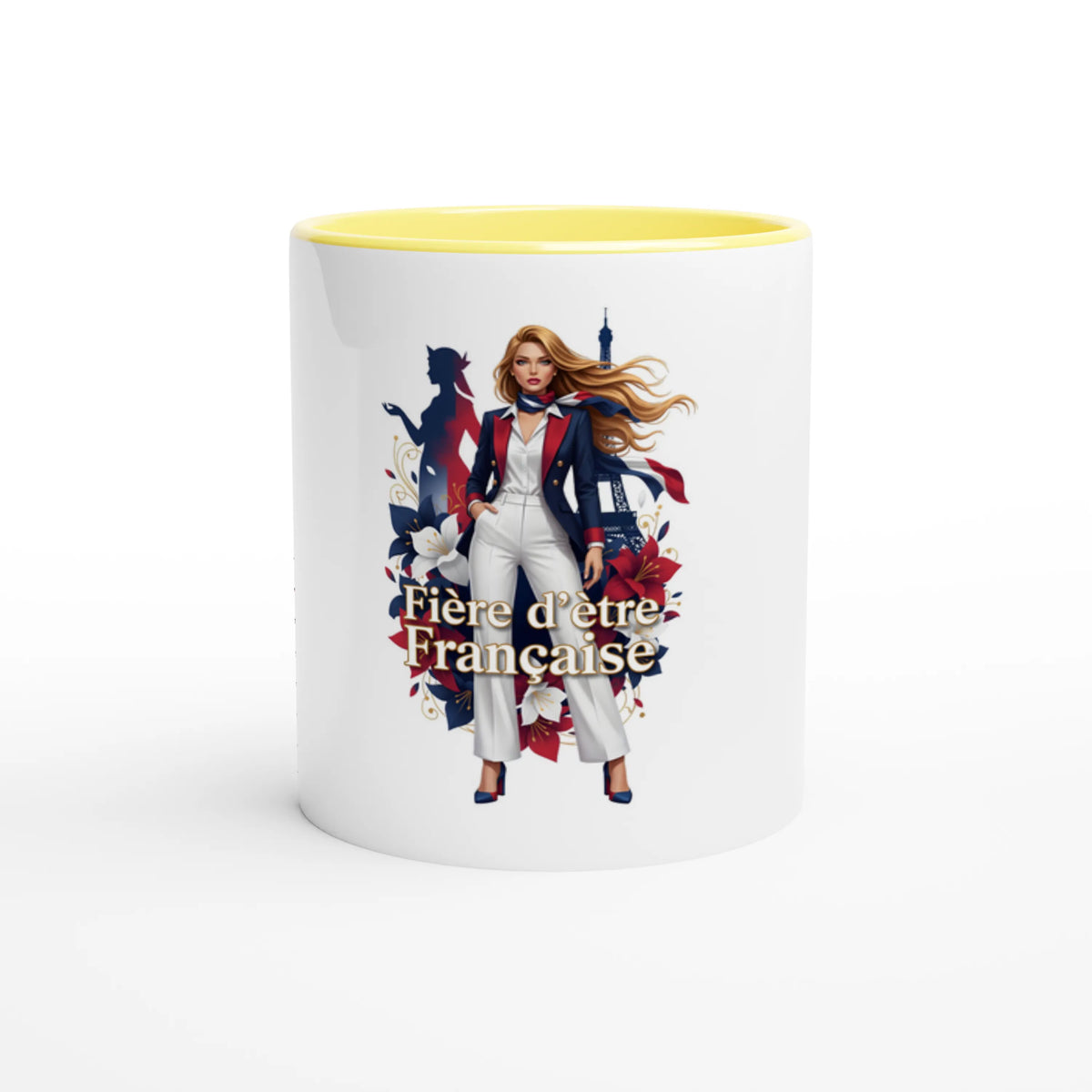 Mug  fière d'être française  en céramique blanche 325 ml (11 oz) avec intérieur coloré