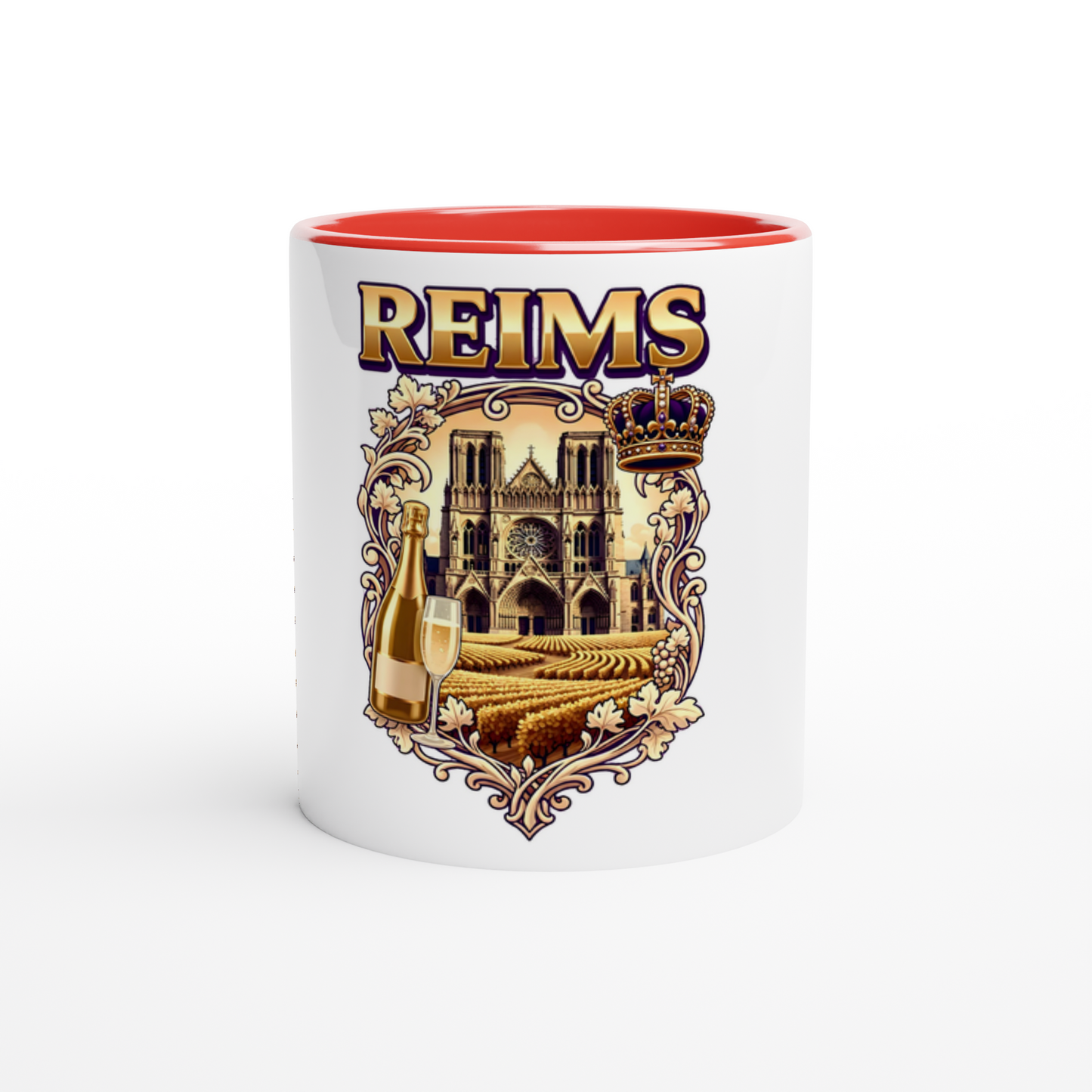 Mug en céramique Reims ville de France blanche 325 ml (11 oz) avec intérieur coloré