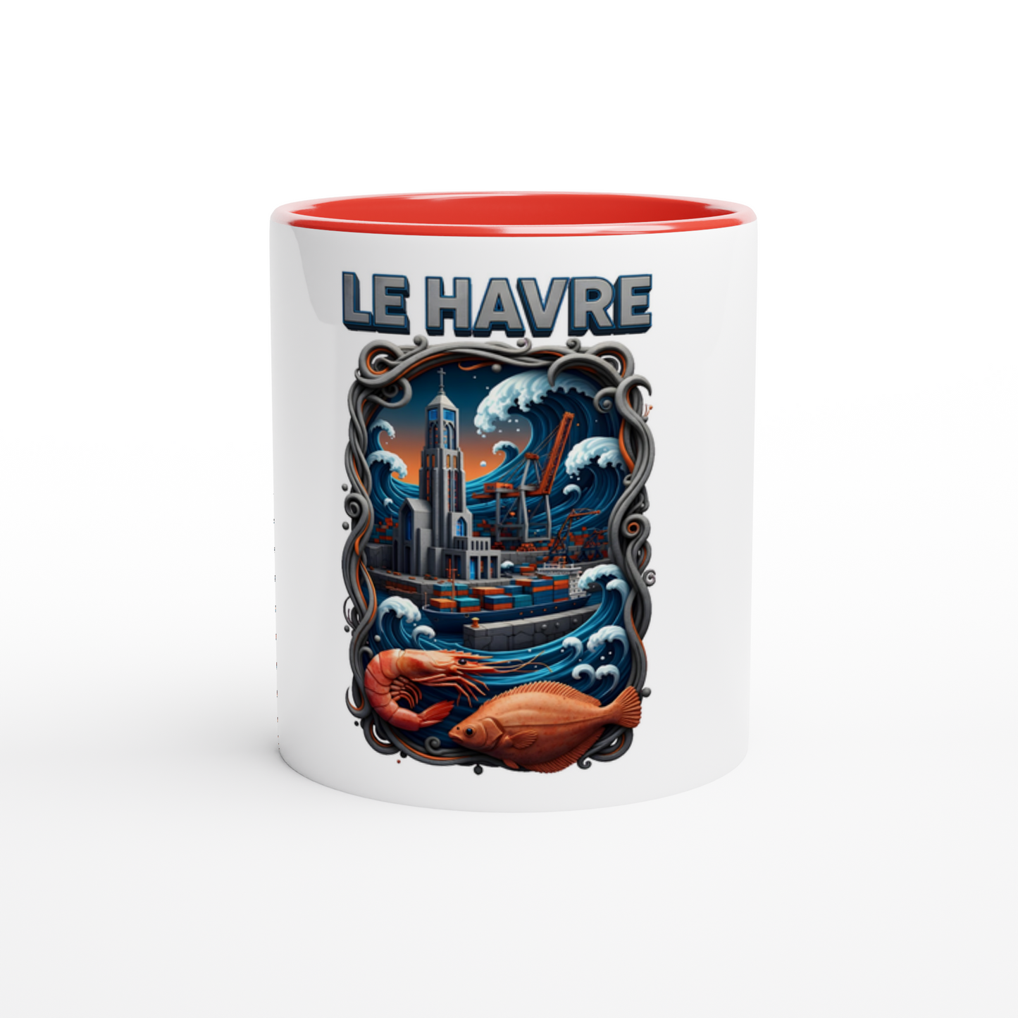 Mug en céramique blanche le Havre ville de France 325 ml (11 oz) avec intérieur coloré