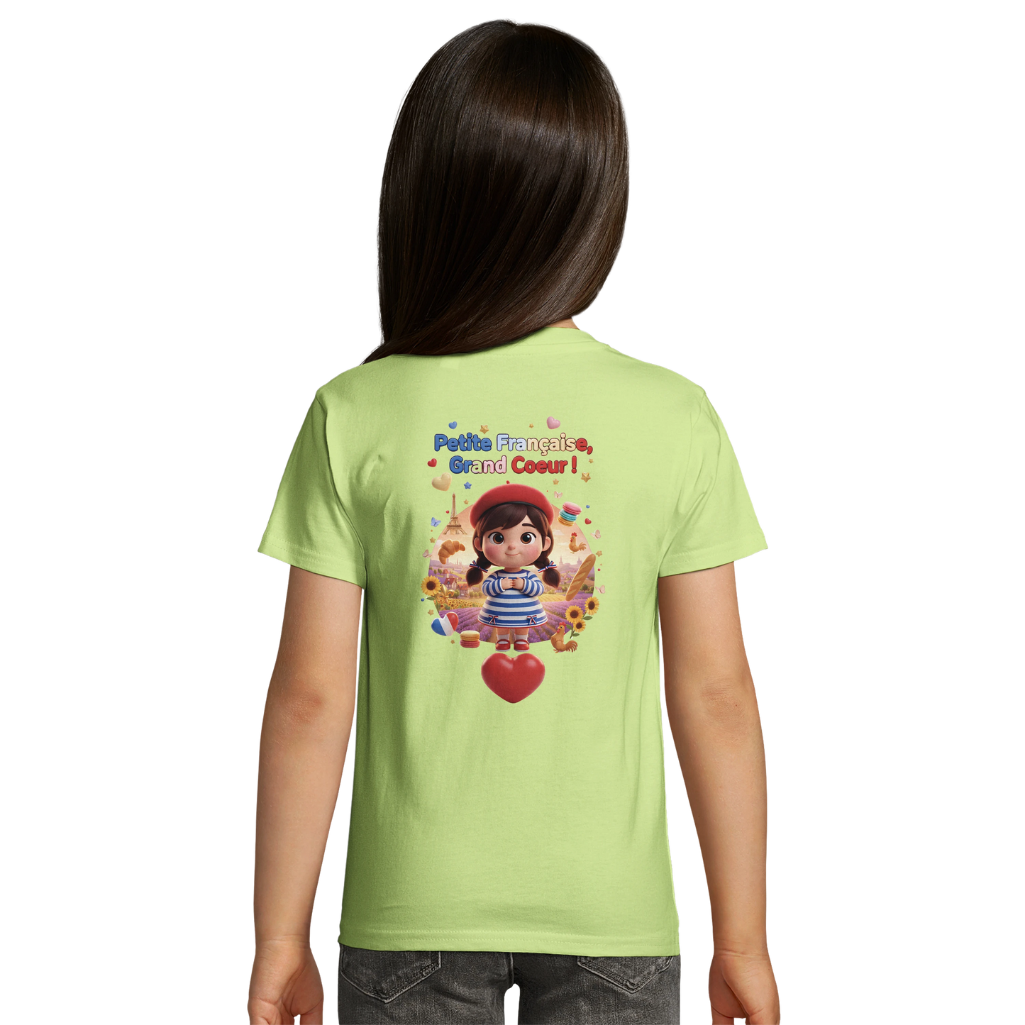 T-Shirt Fille Française au Grand Cœur – 100% Coton Bio