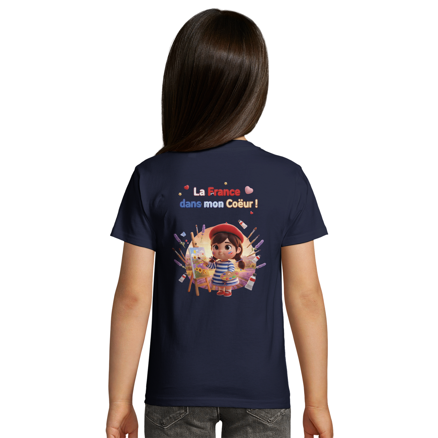 T-Shirt fille  La France Dans Mon Cœur – Coton Bio Premium