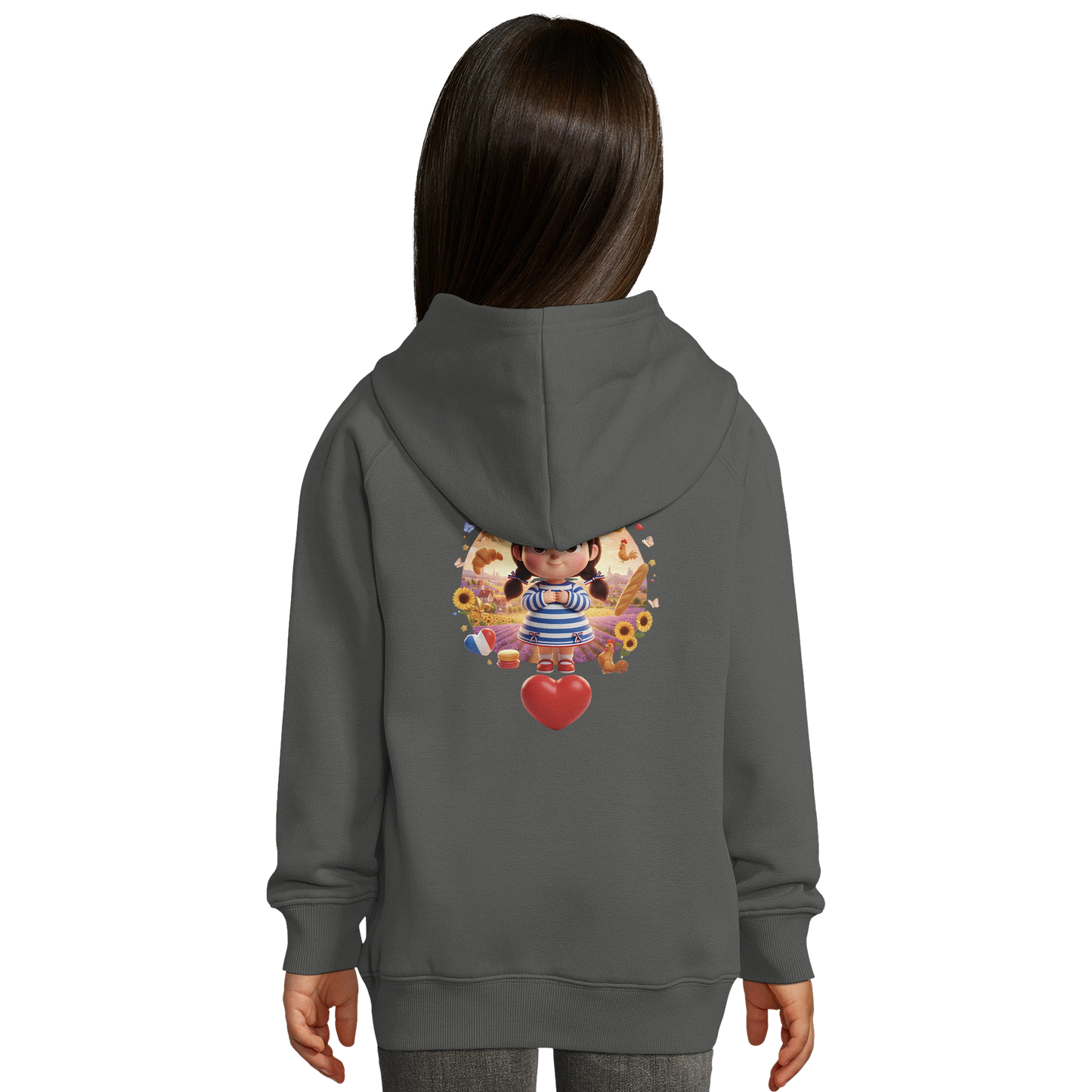 Sweat à Capuche Fille - Design "Française au Grand Cœur" - Coton Bio