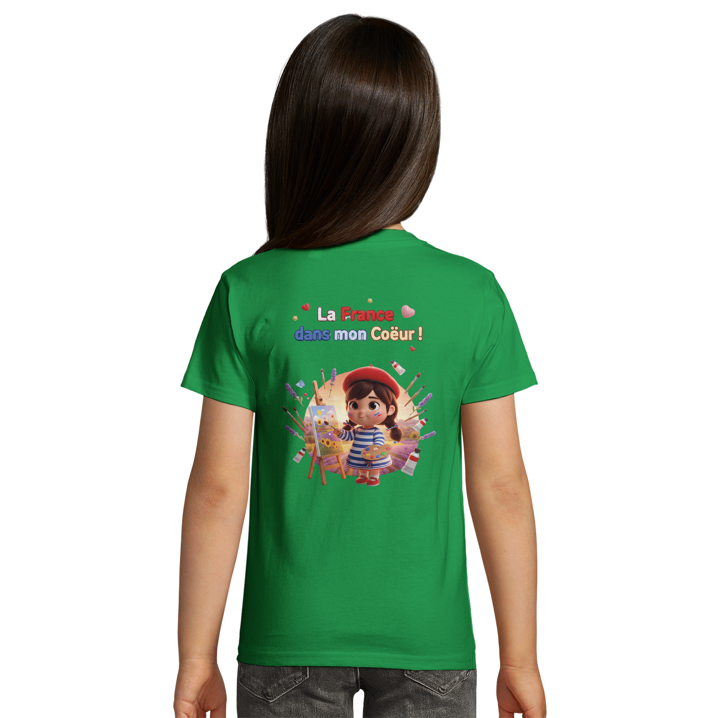 T-Shirt fille  La France Dans Mon Cœur – Coton Bio Premium