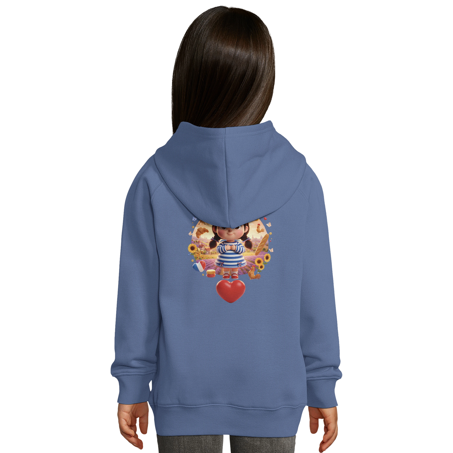Sweat à Capuche Fille - Design "Française au Grand Cœur" - Coton Bio