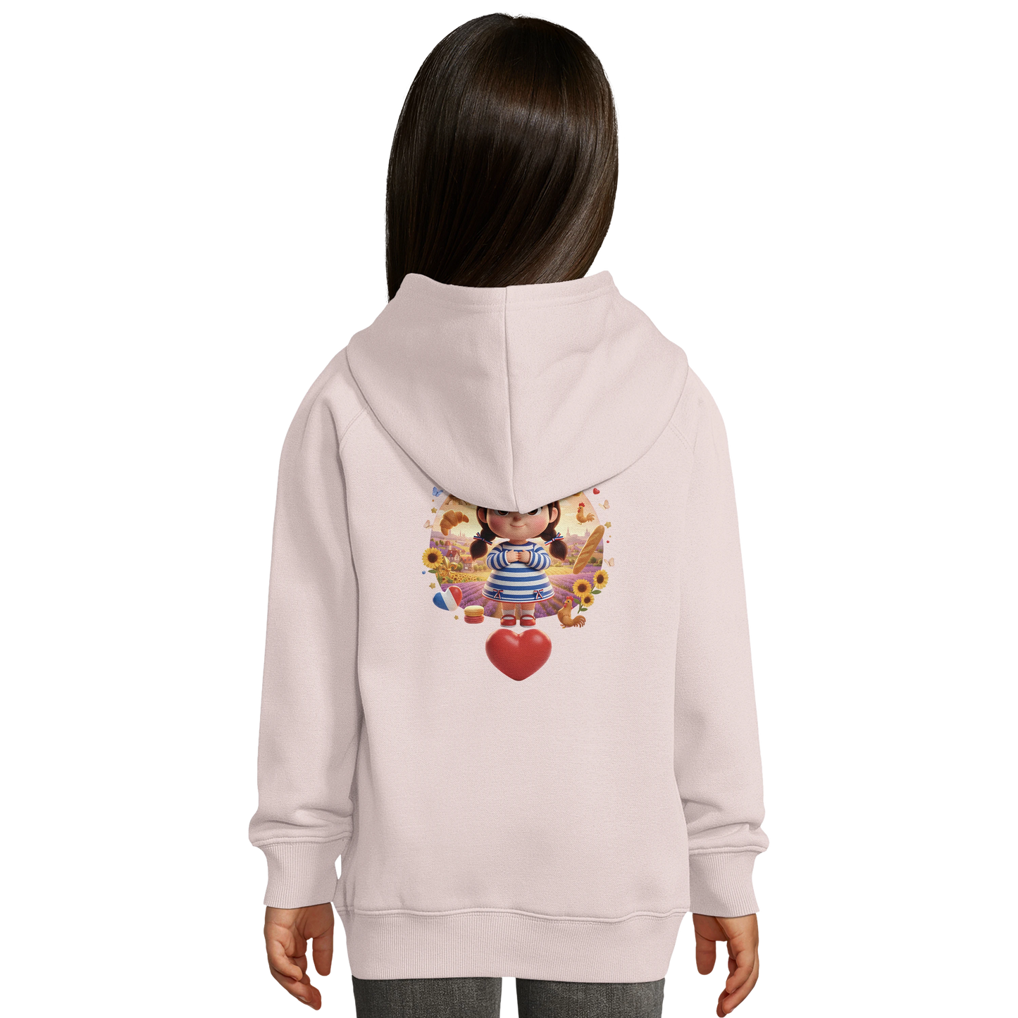 Sweat à Capuche Fille - Design "Française au Grand Cœur" - Coton Bio
