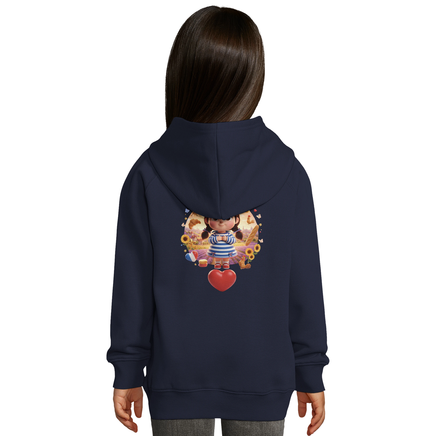 Sweat à Capuche Fille - Design "Française au Grand Cœur" - Coton Bio