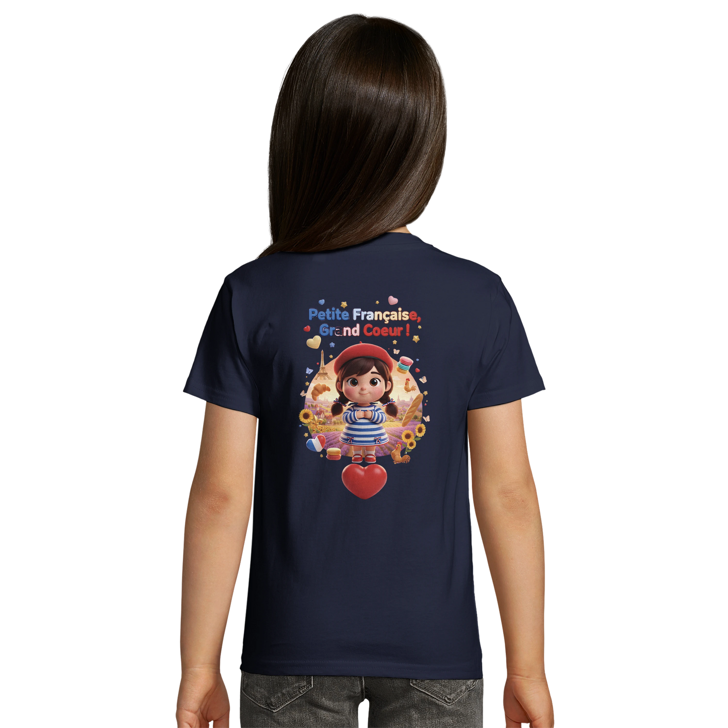 T-Shirt Fille Française au Grand Cœur – 100% Coton Bio