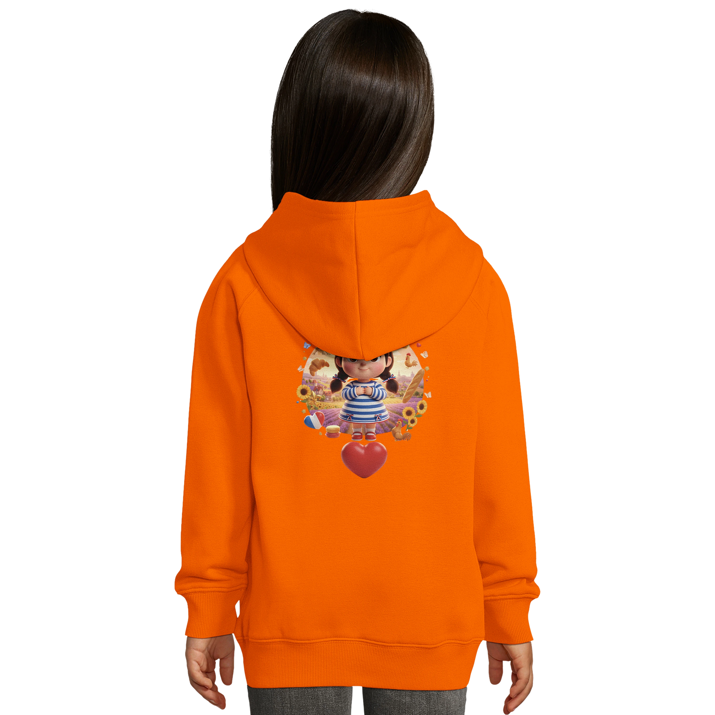 Sweat à Capuche Fille - Design "Française au Grand Cœur" - Coton Bio