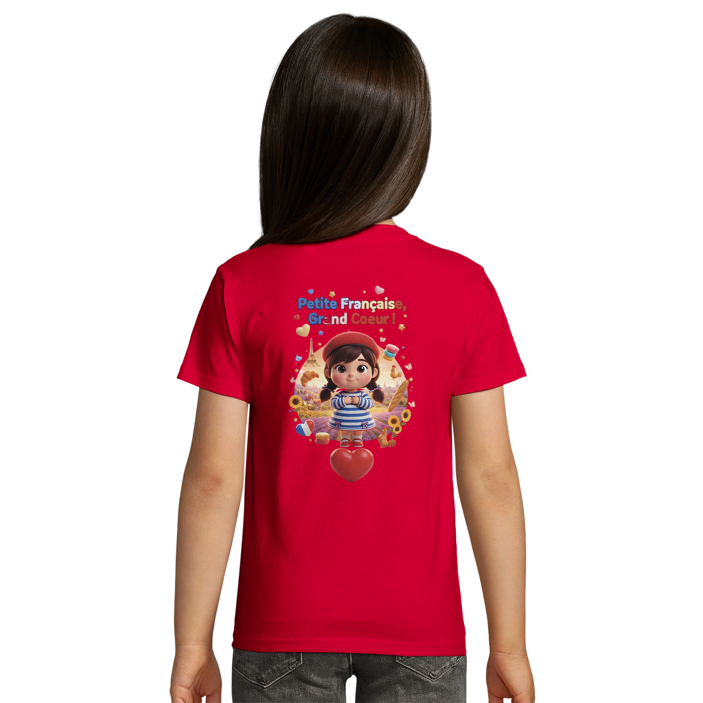T-Shirt Fille Française au Grand Cœur – 100% Coton Bio