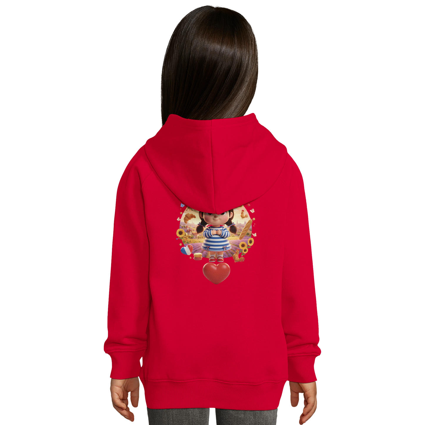 Sweat à Capuche Fille - Design "Française au Grand Cœur" - Coton Bio