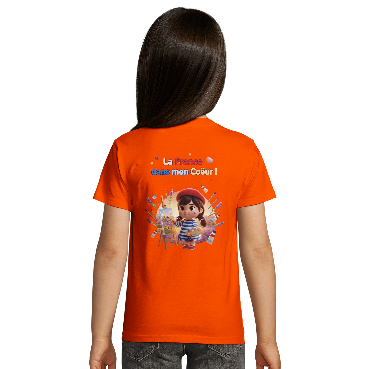T-Shirt fille  La France Dans Mon Cœur – Coton Bio Premium
