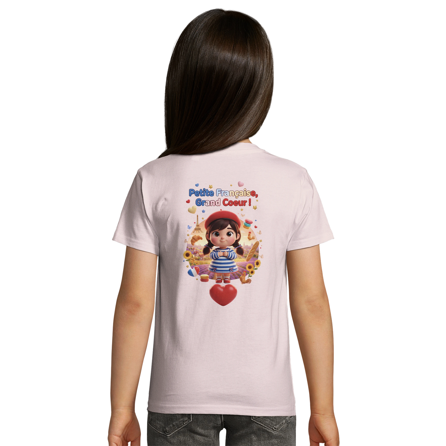 T-Shirt Fille Française au Grand Cœur – 100% Coton Bio