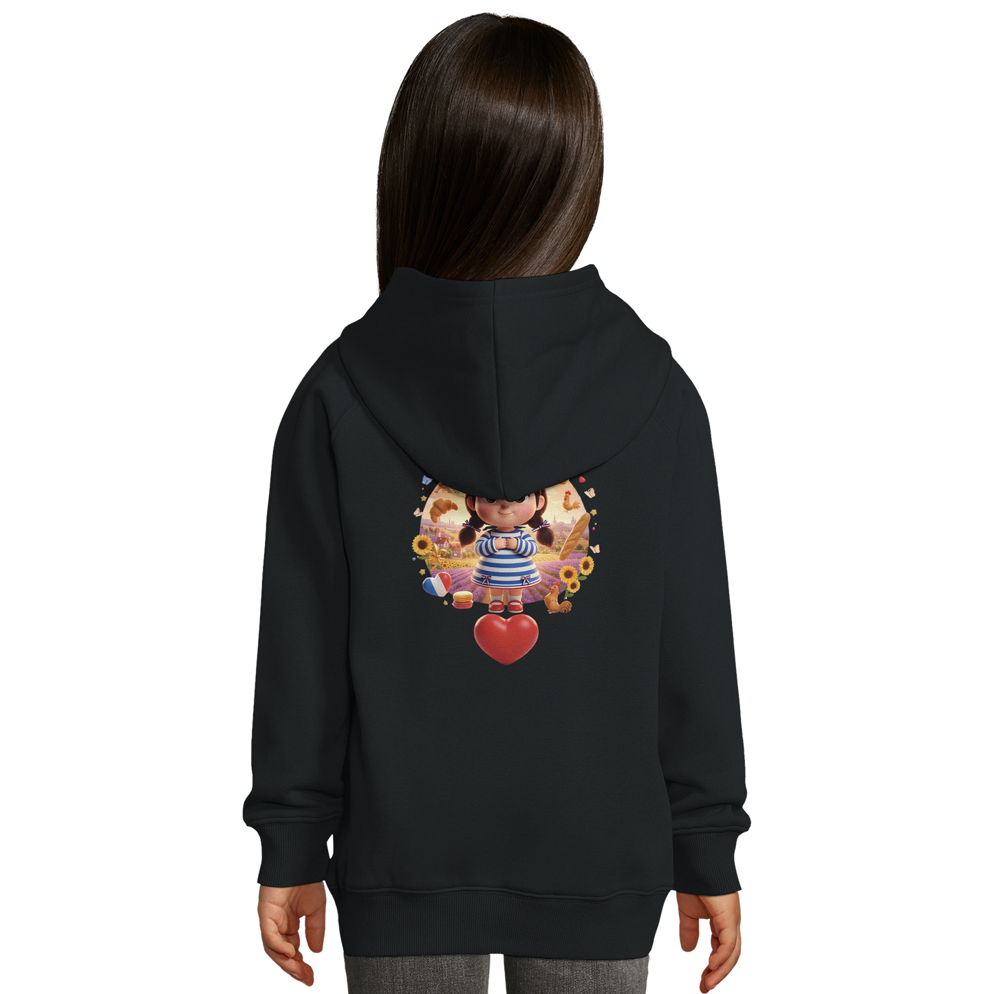 Sweat à Capuche Fille - Design "Française au Grand Cœur" - Coton Bio