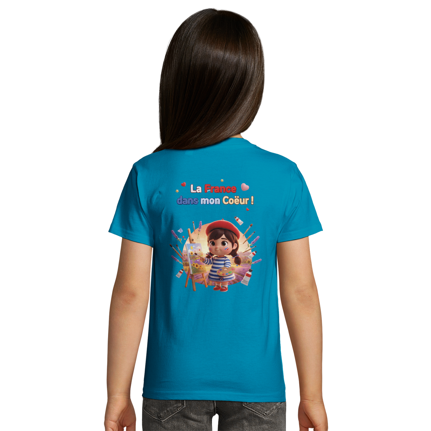 T-Shirt fille  La France Dans Mon Cœur – Coton Bio Premium