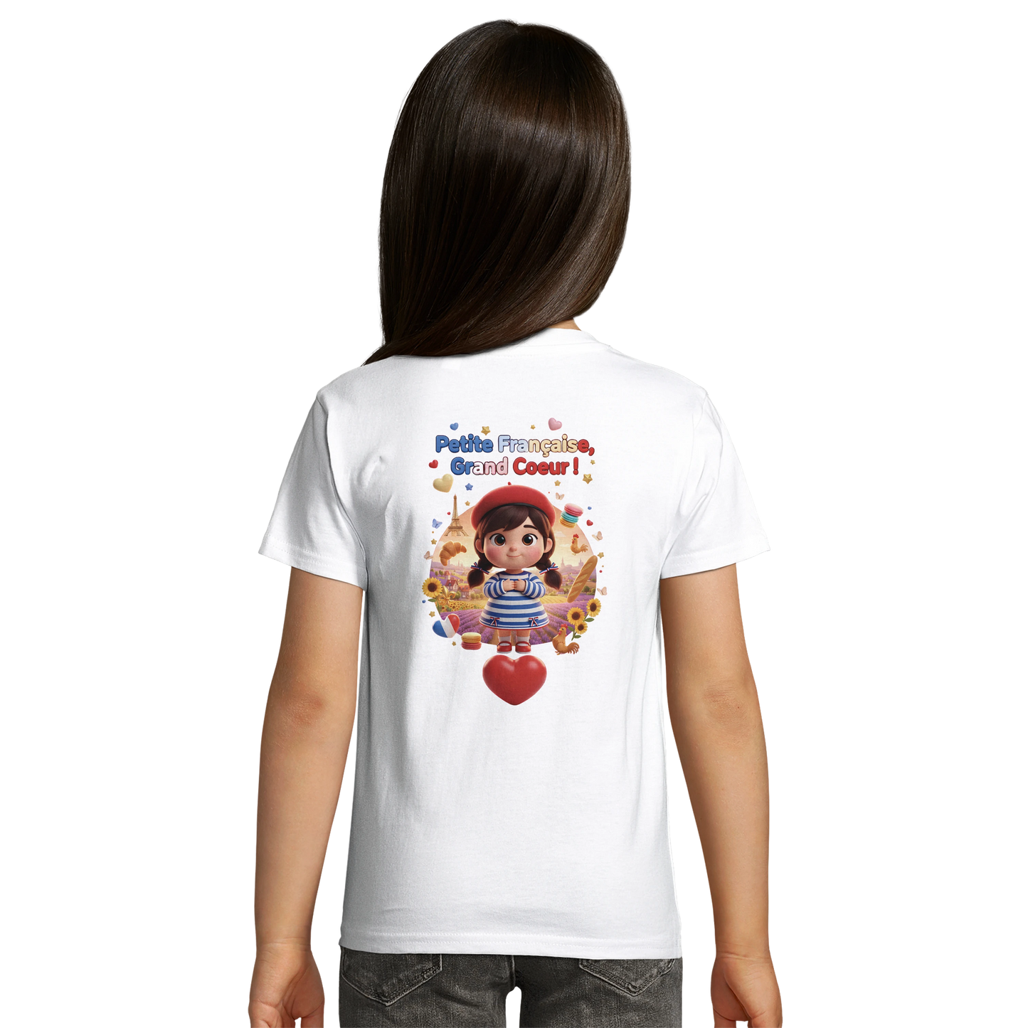 T-Shirt Fille Française au Grand Cœur – 100% Coton Bio