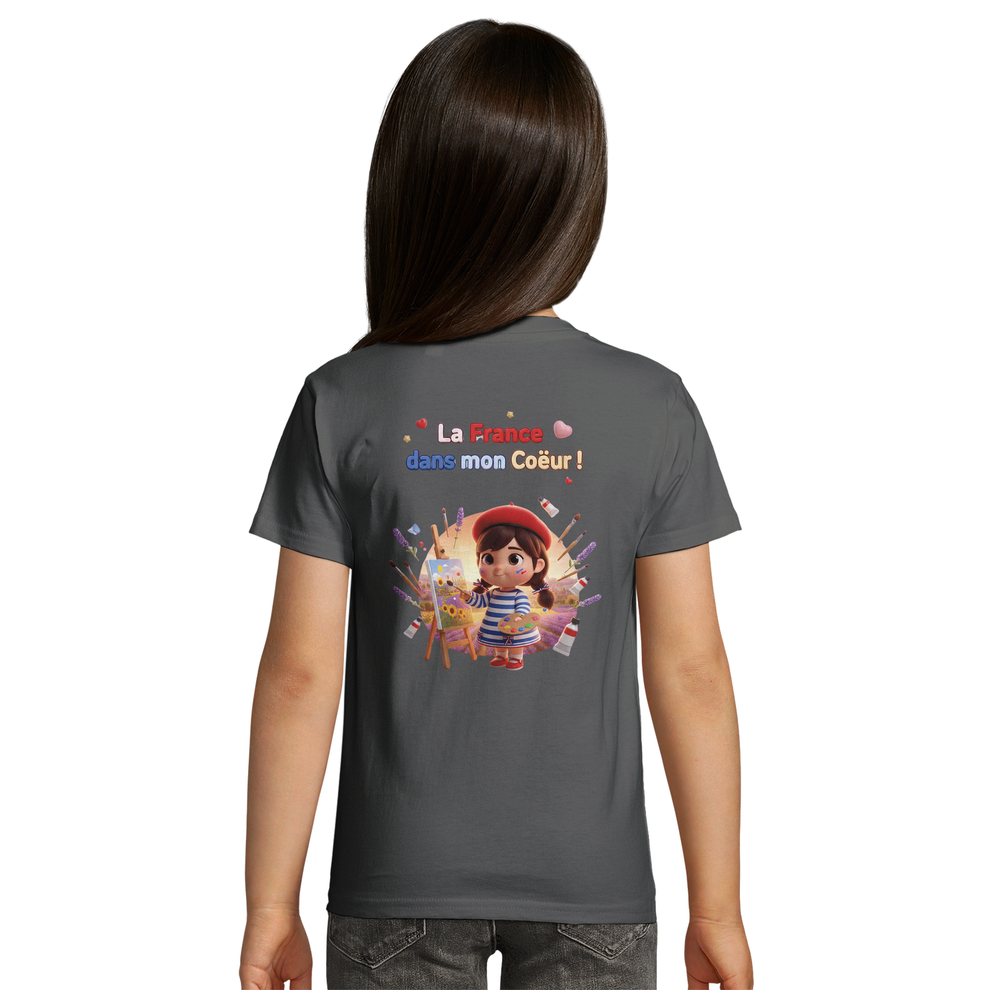 T-Shirt fille  La France Dans Mon Cœur – Coton Bio Premium