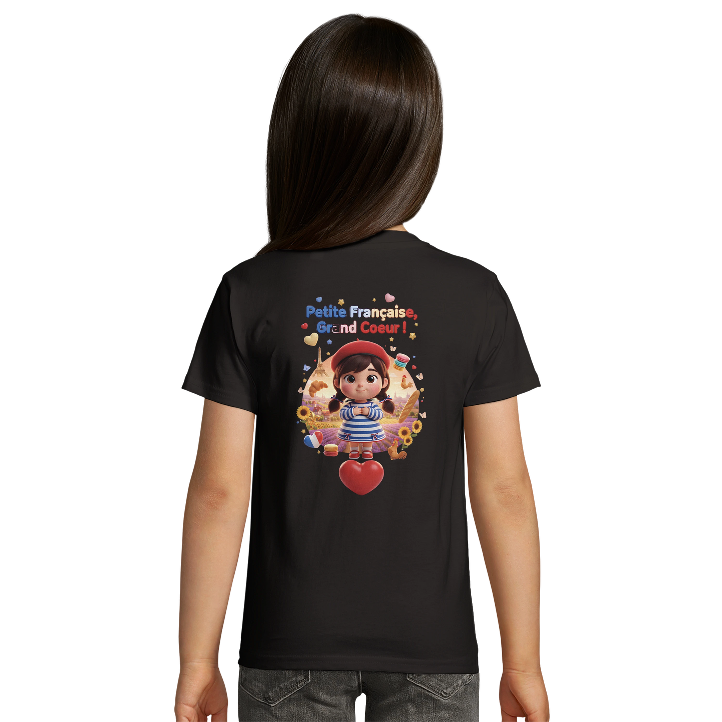 T-Shirt Fille Française au Grand Cœur – 100% Coton Bio
