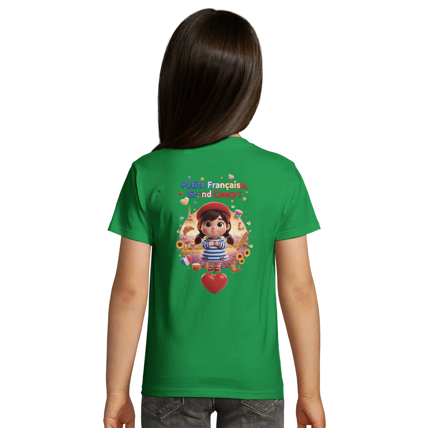 T-Shirt Fille Française au Grand Cœur – 100% Coton Bio