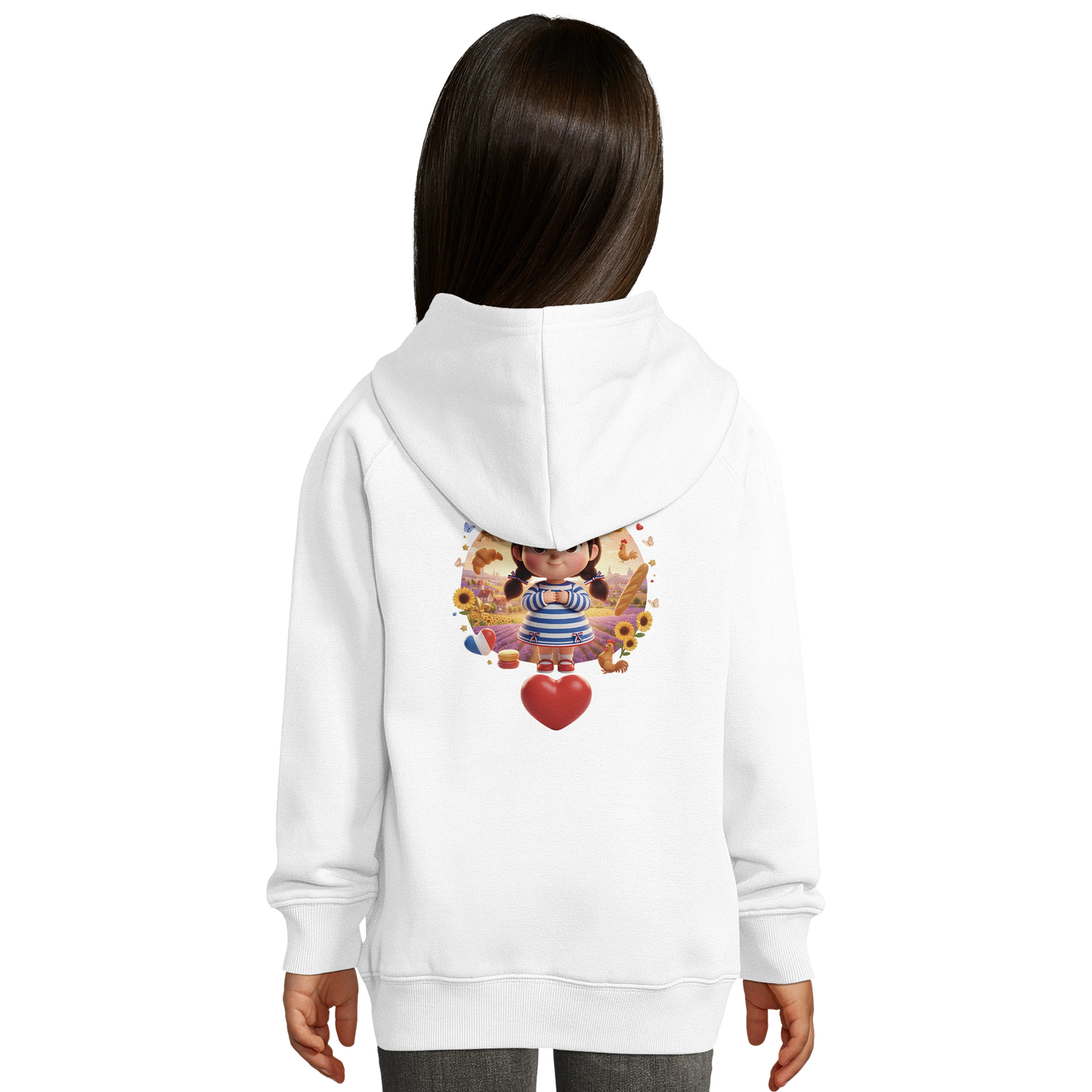 Sweat à Capuche Fille - Design "Française au Grand Cœur" - Coton Bio