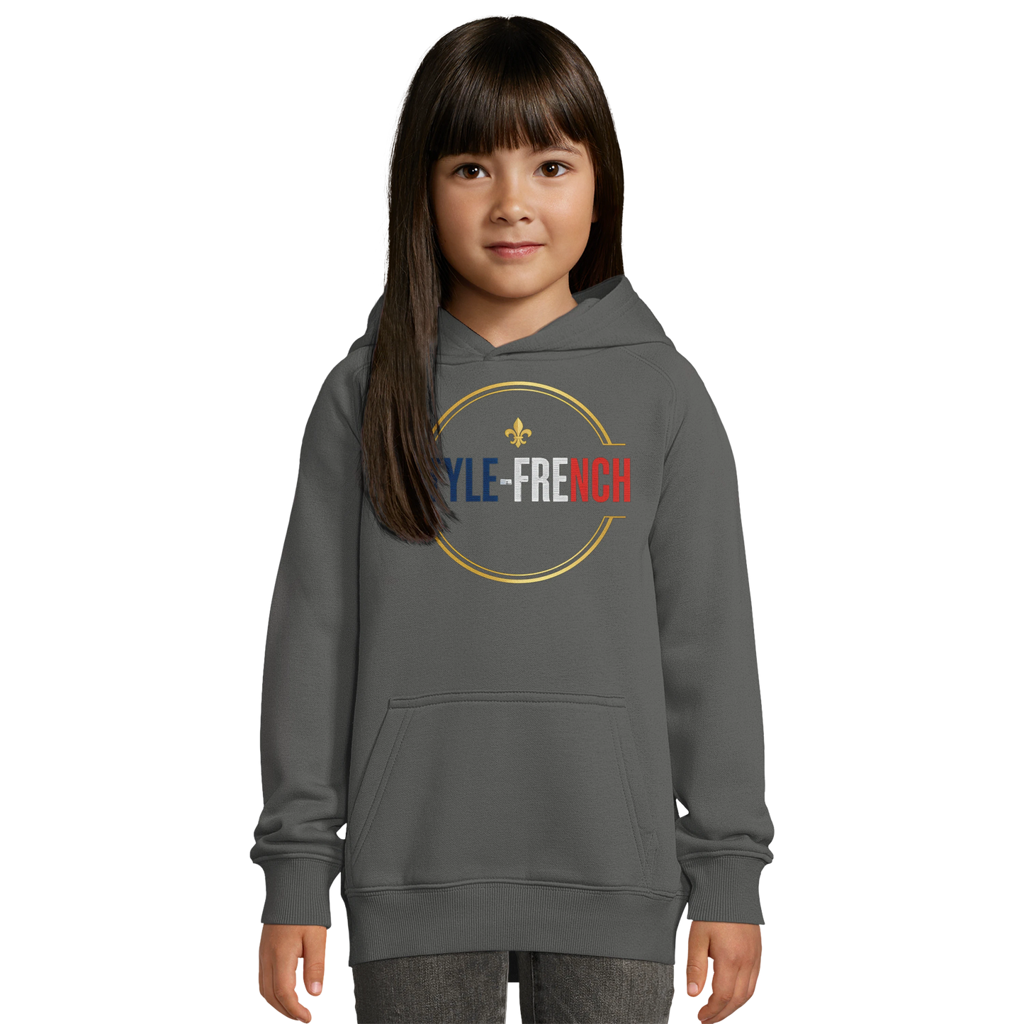 Sweat à Capuche Fille - Design "Française au Grand Cœur" - Coton Bio