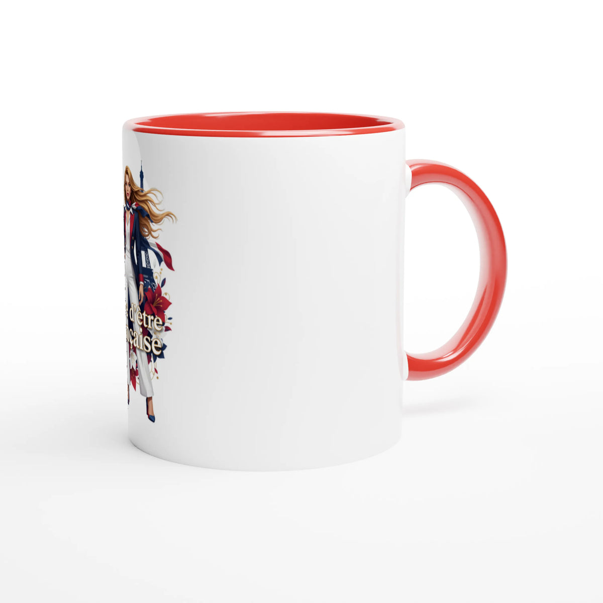Mug  fière d'être française  en céramique blanche 325 ml (11 oz) avec intérieur coloré