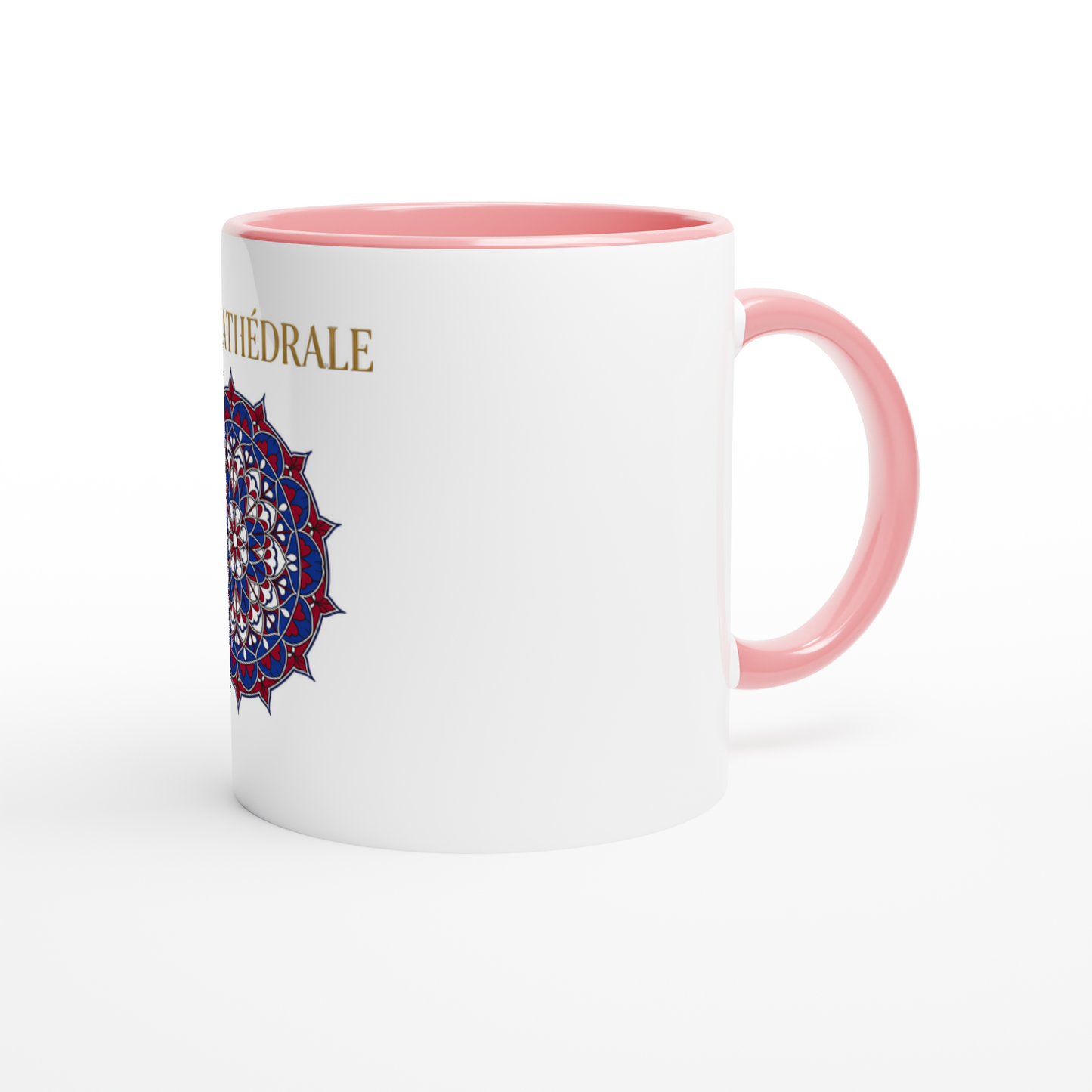 Mug en céramique rose cathédrale  blanche 325 ml (11 oz) avec intérieur coloré